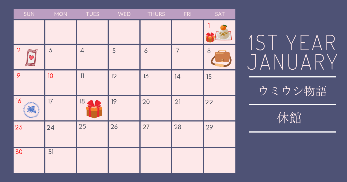 ときメモGS4の1年目1月のカレンダー