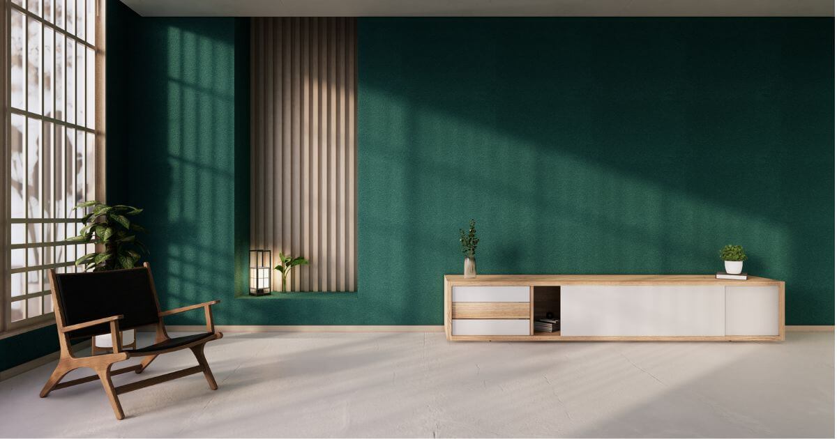 緑の壁紙のシンプルな部屋